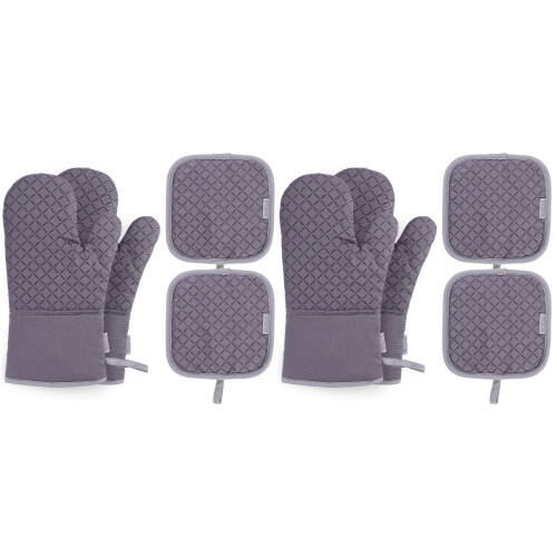 Oven Mitts Grey Protective Set for Baking Barbecue 2 Pcs