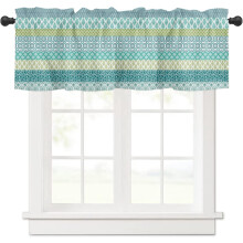 Boho Rod Pocket Curtain Valance Teal Blue Green Geometric