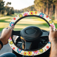 Hippie Flower Golf Cart Steering Wheel Cover Universal
