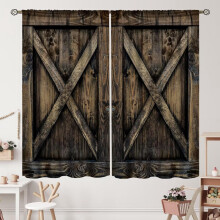 Farmhouse Barn Door Curtains Blue Grey Rod Pocket 2 Panels