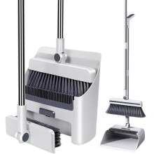 Broom and Dustpan Set White Adjustable Long Handle 3-in-1