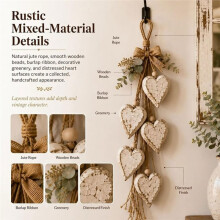 Hanging Heart Wall Decor, Rustic Farmhouse Hanging Heart Decoration with 5 Layer Wooden Hearts, Rustic Neutral A