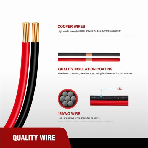 2PCS 12FT SAE Extension Cable 16AWG for Motorcycle Solar Panel 12V-24V 2Pin Charging Adapter Quick Connect/Disconnect