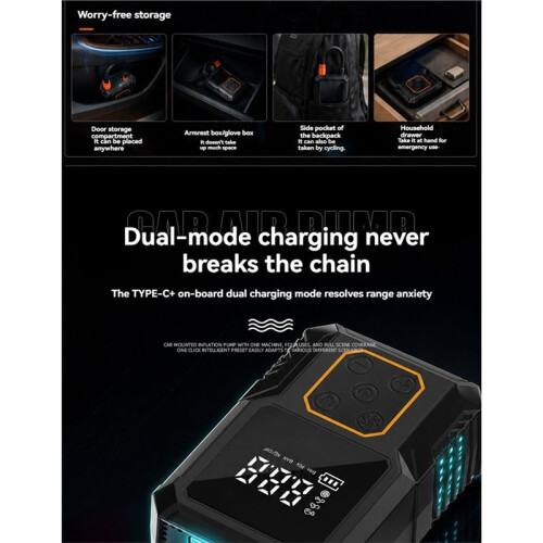Bärbar för  Trådlös Bil Däckpump med Digital Display Multifunktionell Nödpump 1