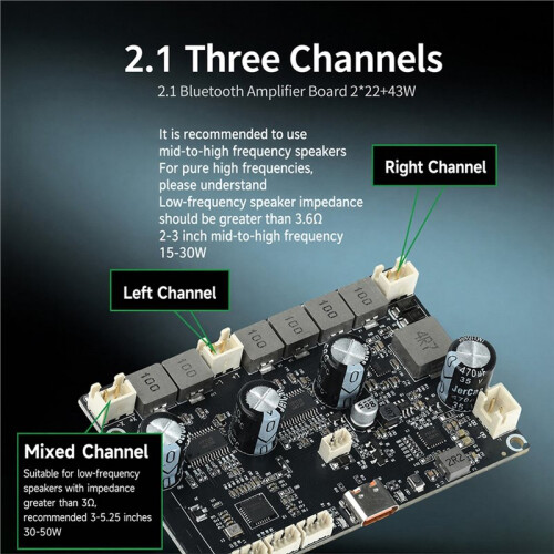2.1  Power Amplifier Board 2 X 22W + 43W 3-Channel Integrated Charging Boost Circuit APP-Adjustable with 1