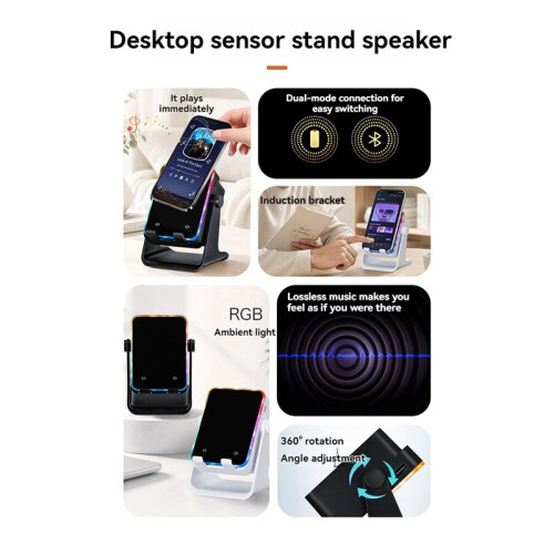 Induction Speaker Phone Stand with  Speaker RGB Colorful Light Adjustable Holder White 1