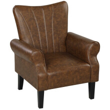 Upholstered Accent Chair with Rolled Arms and Wood Legs, Armchair for Living Room Bedroom, Brown