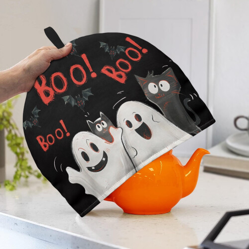 Spooky Ghost Tea Cozy Insulating Kettle Cover with Hanging 1