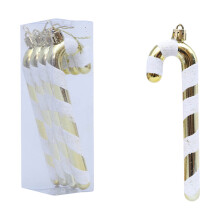 Christmas Candy Cane Ornaments Gold Glitter 4 Pcs