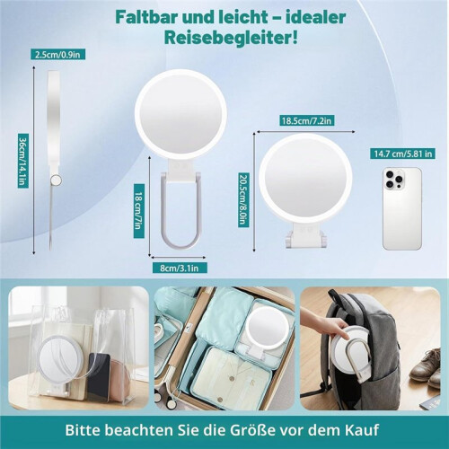 30X Doppelseitiger LED-Spiegel 3 Farben, Handheld Desktop Reise-Make--Spiegel mit Pinzette 2