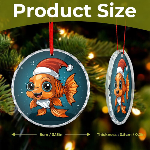 Goldfish Glass Ornament with Red Santa Hat 1