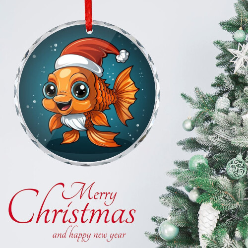 Goldfish Glass Ornament with Red Santa Hat 2