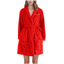 Women's Heart Chest Print Velvet Hooded Bathrobe Red 2X