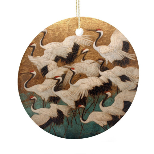 White Crane Christmas Ornament Ceramic 3 inch