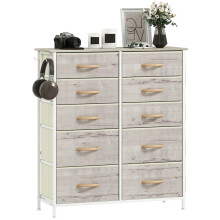 Chest of Ten Fabric Drawers - Natural Wood Finish