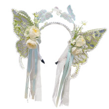 Girls Headband with Flower Butterfly and Pearls