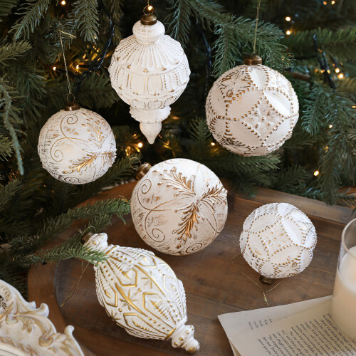 Christmas Tree Ornaments White and Gold Vintage Plastic 2