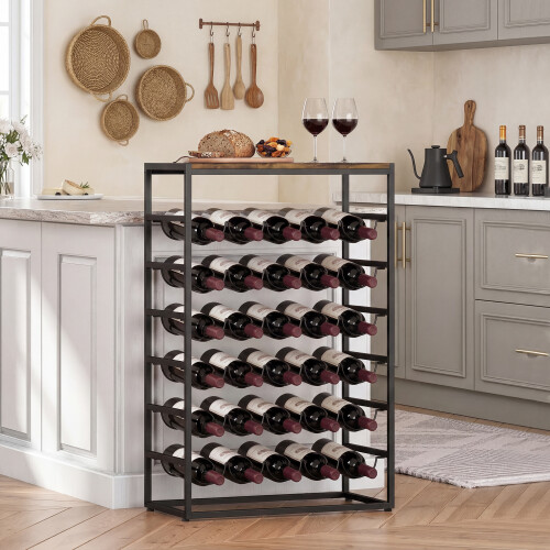 Homcom HOMCOM 30 Bottles Wine Rack, 6 Tier Wine Storage Holder, Rustic Brown