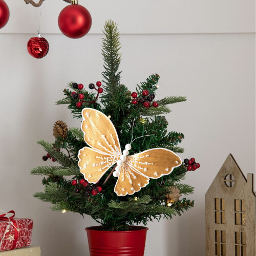 Glitter 3D Plastic Pearl Butterfly Clips Christmas Tree
