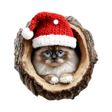Animal Christmas Ornament Acrylic Red Hat Cat 3.1 inch