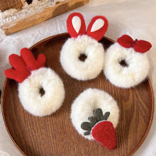Plush Hair Tie with Rabbit Ear Bowknot for Women and Girls