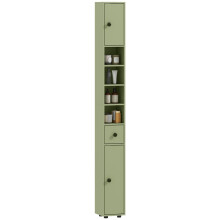 180cm Slim Bathroom Cabinet, with Drawer, Shelves and Cupboards - Green