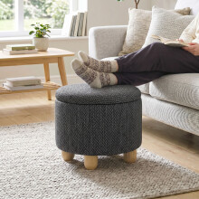 HOMCOM Round Storage Ottoman with Reversible Lid, Dark Grey