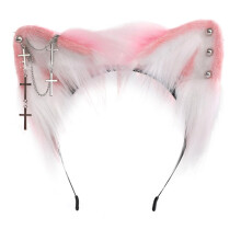 Handmade Cat Ear Headband Plush Metal Earring for Anime