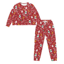 Women's Christmas Pjs Set Snowman Snowflake Print Crewneck