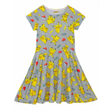 (11-12 Years) Pokemon Short Sleeve Skater Dress (Girls Grey)