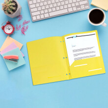 3-Hole Pocket Folder Heavy Duty Plastic Yellow