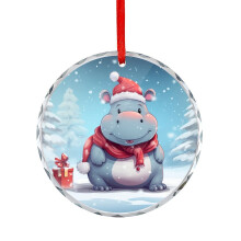Hippopotamus Christmas Ornament Round Glass Hanging Decor