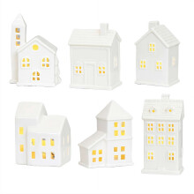 White Ceramic Christmas Village Houses with Built-in LED