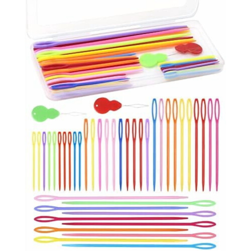 Plastic Needles Set 40 pcs with Threader and Box