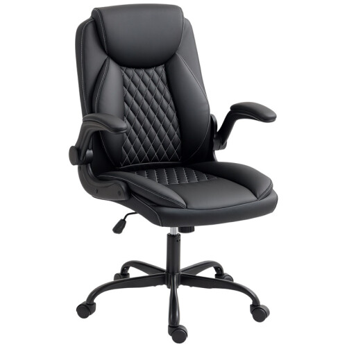 Faux Leather Office Chair. with Flip-Up Armrests - Black 1