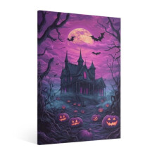 Vintage Halloween Pumpkin Bat Canvas Art Framed