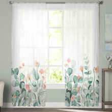 Sheer Curtains Tropical Eucalyptus Pink Floral 52x84 in