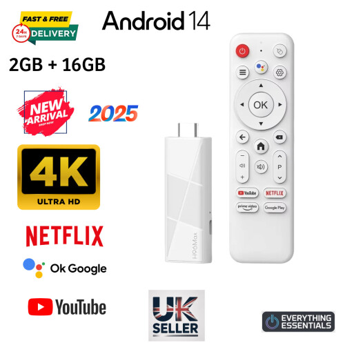 2025 4K H96 MAX RK3518 Android 14.0 AI Smart TV Stick Google Amazon Prime Fire