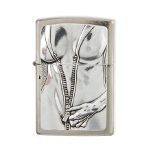 Zippo Lighter Zipper Girl Emblem Brushed Chrome Windproof Flame Refillable