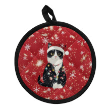 Cat-shaped Christmas pot holders and oven gloves 2-pack