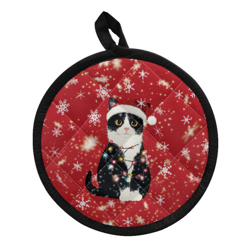Cat-shaped Christmas pot holders and oven gloves 2-pack