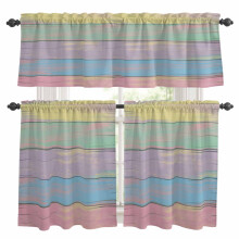 Wood Striped Kitchen Curtains and Valances Set Pink Blue