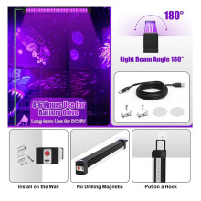 Oplaadbare Blacklightbar (4 Stuks), op Batterijen Werkende Blacklights voor Glowparty'S, Draadloze UV-Stripverlichting