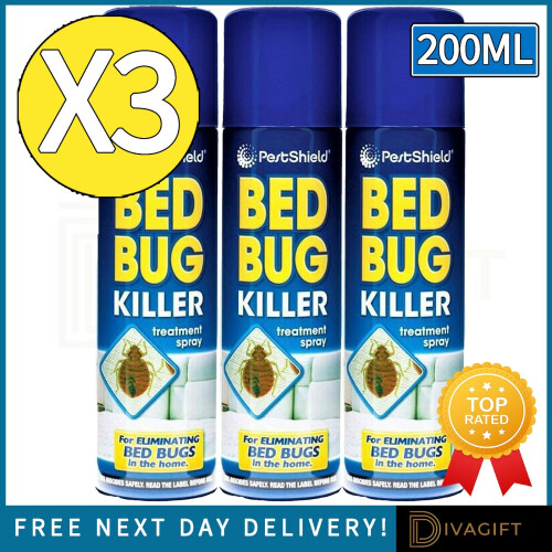 3 x BED BUG KILLER SPRAY INSECT CARPET MATTRESS TREATMENT ELIMINATE BUGS 200ML
