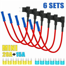 Mini Fuse Tap Holder Adapter Kit 12V 6-Pack 20A 15A Blade