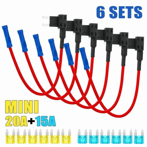 Mini Fuse Tap Holder Adapter Kit 12V 6-Pack 20A 15A Blade