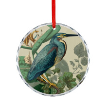 Heron Crystal Glass Christmas Ornament Green Blue