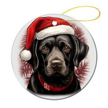 Ceramic Black Labrador Dog Ornament with Santa Hat