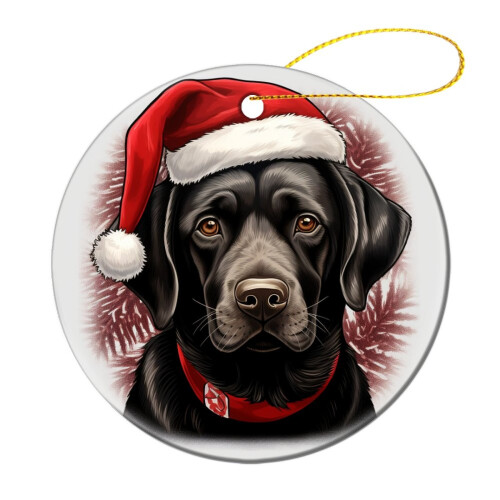 Ceramic Black Labrador Dog Ornament with Santa Hat