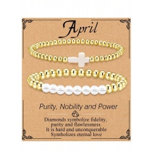 Birthstone Bracelet Gold Bead Cross Stainless Steel April